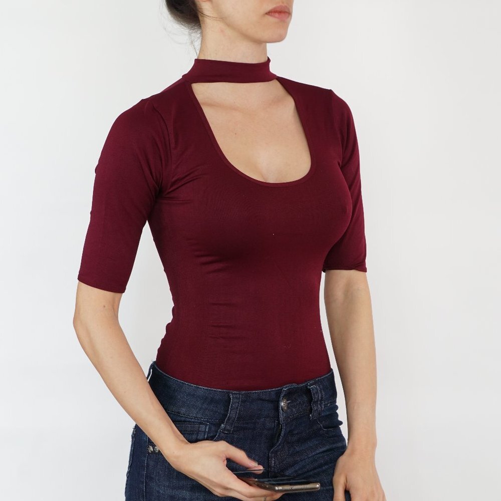 Bodysuit short sleeve U-Neck Choker